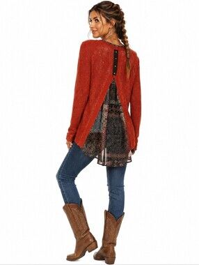 Miss Me Cardigan Size S Rust Embellished Studded Paisley Open Back